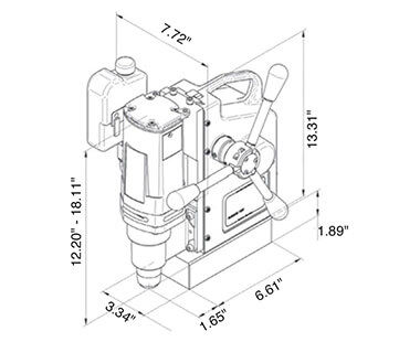 AutoMAB 350 Dibujo dimensional de la perforadora portátil de la alimentación automática