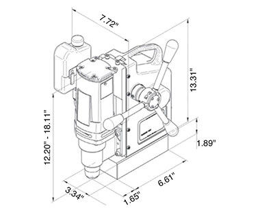 AutoMAB 350 Automatic Feed Portable Drilling Machine Dimensional Drawing