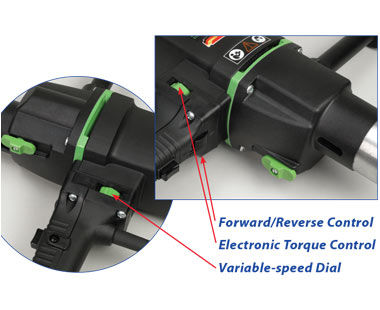 Forward/Reverse control, electronic torque control and variable-speed dial