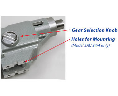 Perilla de selección de engranaje y orificios para el montaje