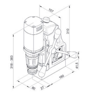 MAB 100 K lightweight mag drill detail view and dimensions image