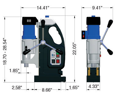 MAB 825 and 845 Portable Magnetic Drill Dimensional Drawing