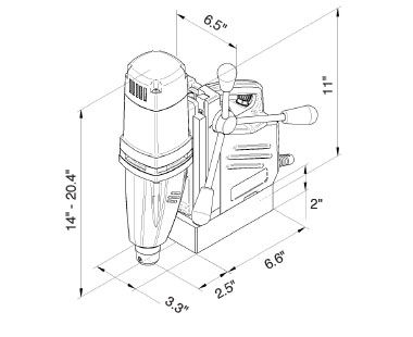 Dibujo dimensional de taladro magnético portátil MABasic 400