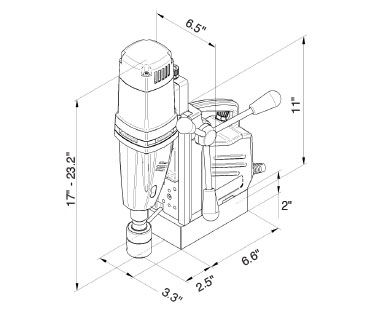 MABasic 450 - Dibujo dimensional de taladro magnético portátil de dos velocidades