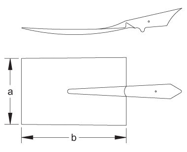 Pala para cortar orillas con empuñadura D dibujo dimensional