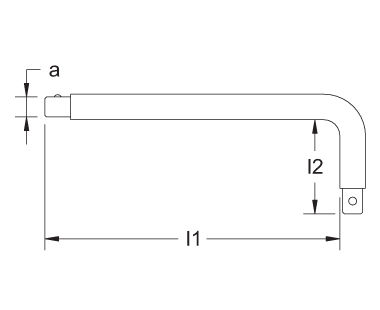 Llave para dados, mango con empuñadura acodado dibujo dimensional