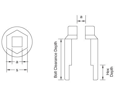 Dados profundos, de 6 puntos, de 1" dibujo dimensional