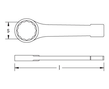 Llave de estrella, simple; de 12 puntos dibujo dimensional