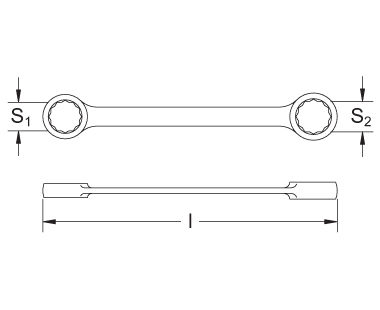 Llave de estrella, doble, tipo recto; de 12 puntos dibujo dimensional