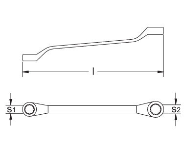 Ex202F Non-Sparking, Non-Magnetic Box End , Double, Offset Wrench - 12-Point Dimensional Drawing