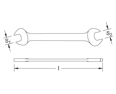 Llave española doble dibujo dimensional