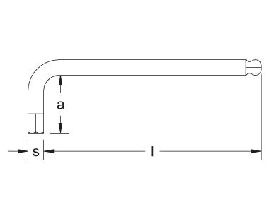 Ex209 Allen/Hex Key Wrench, Ball Point, Long Type Dimensional Drawing