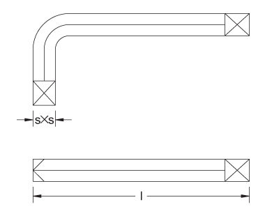 Llave para tapones; extremo de cuadro dibujo dimensional