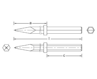 Ex318R Non-Sparking, Non-Magnetic Bull Point Chisel Dimensional Drawing