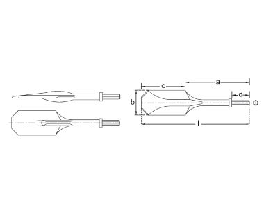 Ex340 Cincel de pala de arcilla dibujo dimensional