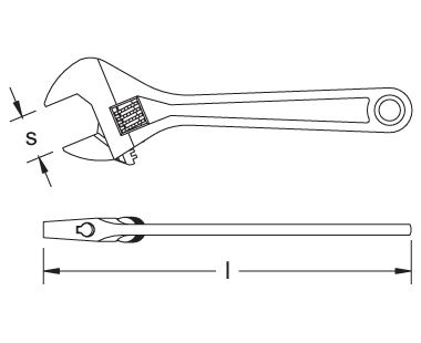 Ex501 Non-Sparking, Non-Magnetic Adjustable End Wrench Dimensional Drawing