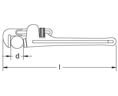 Llave de tubo, tipo americano dibujo dimensional
