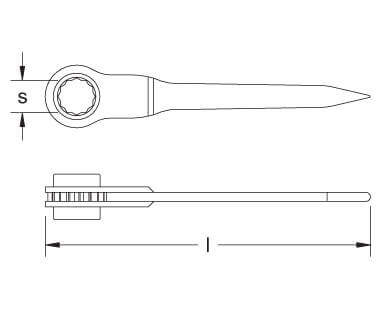 Llave de trinquete dibujo dimensional