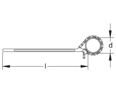 Llave de tubo de cadena dibujo dimensional