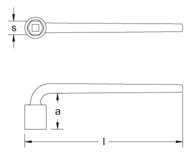 Llave para dados, tipo L, de 6 puntos dibujo dimensional