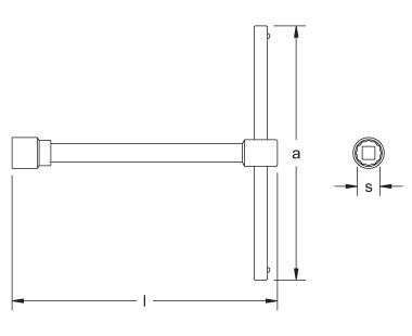 Llave para dados, tipo T, de 12 puntos dibujo dimensional