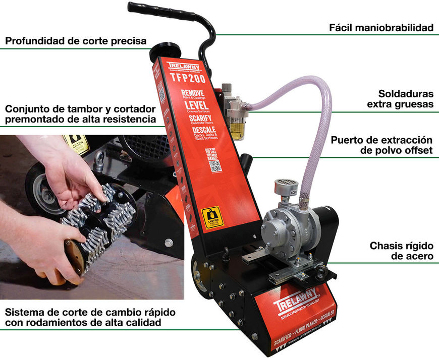 Características de Rapadores de concreto neumáticos de 8" con conductor a pie