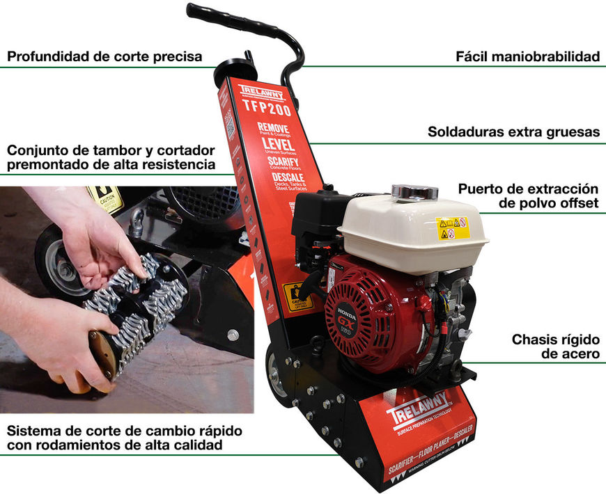 Raspadores de concreto a gas de 8" con conductor a pie