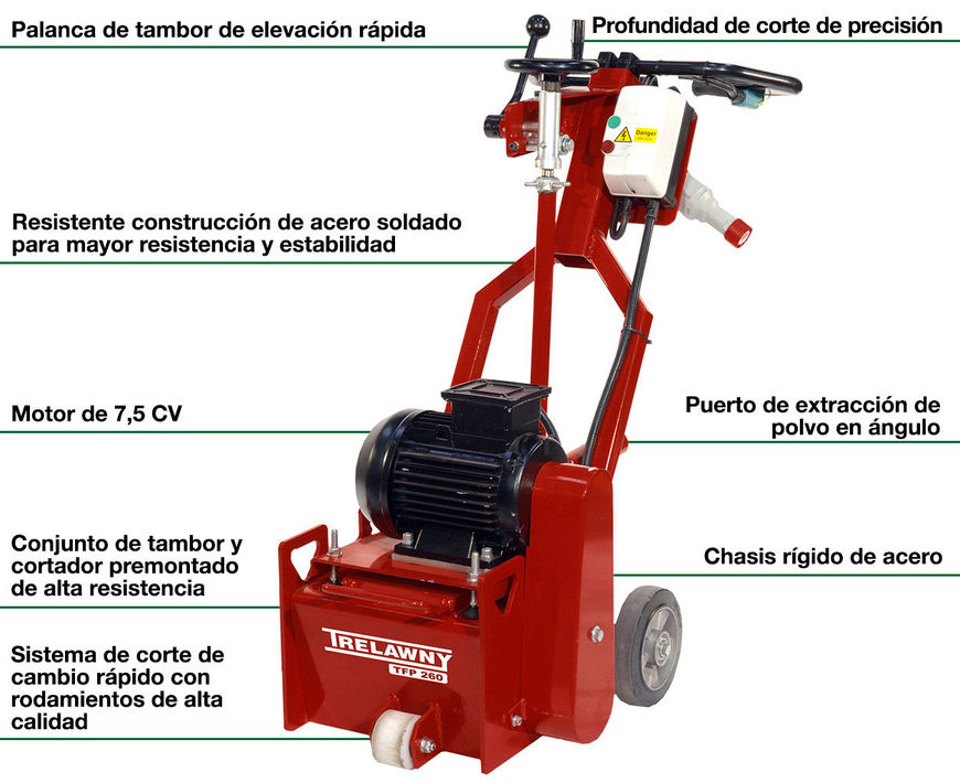 Escarificador Eléctrico de 10" para pisos de concreto con operador a pie