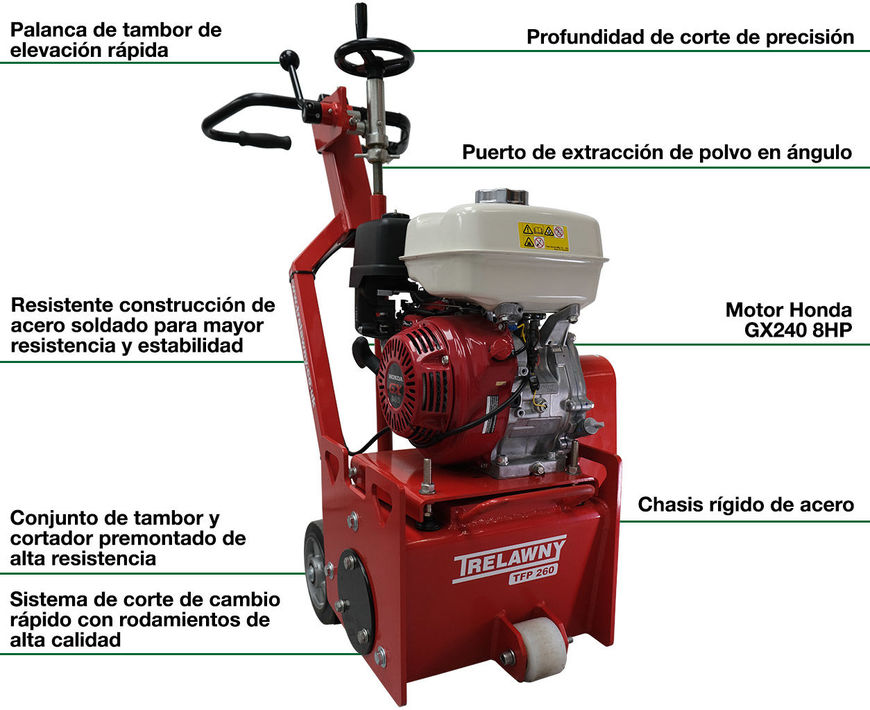 Escarificador a gas de 10" para pisos de concreto con operador a pie