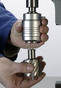 Keyless, quick-change system for annular cutters saves times and money. Just twist and lock.